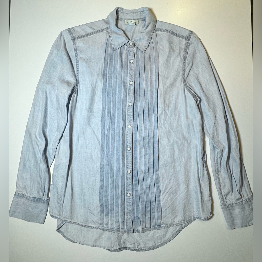 Sundance Tessa Light Blue Chambray Pleated Button Down Tencil Top XS